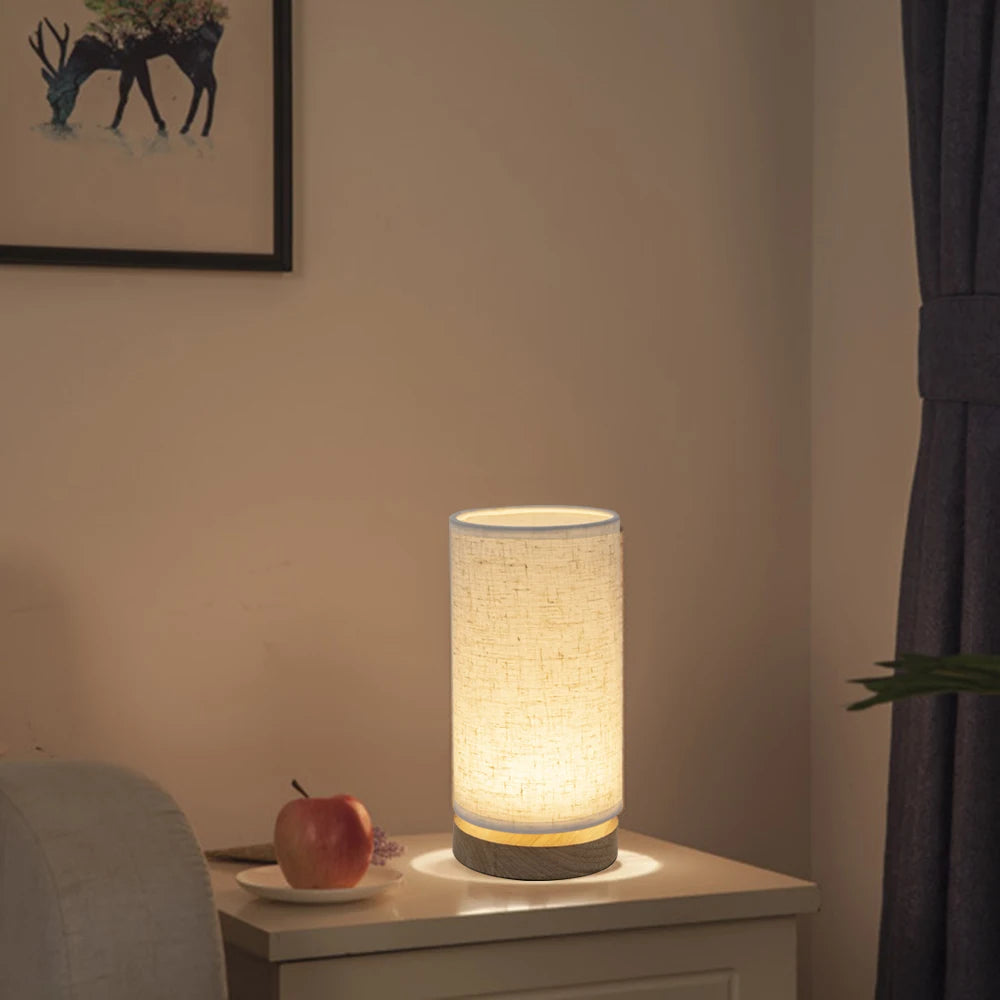 Lampe de Table "Shinrin Kō" – Lampe de Chevet LED Bois et Lin Style Japonais Minimaliste