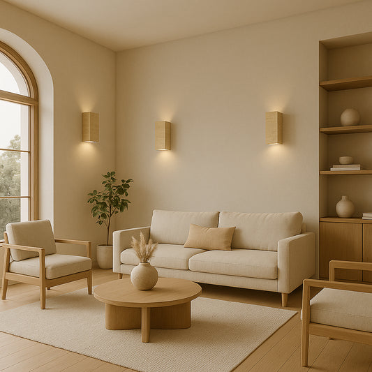 Applique Murale "Ishiya" – Travertin Jaune | Lumière Douce & Style Wabi-Sabi Japonais