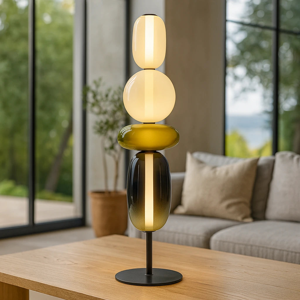 Lampe de Table “Miharu” – Luminaires 4 Têtes en Verre Soufflé – Design Floral Japonisant
