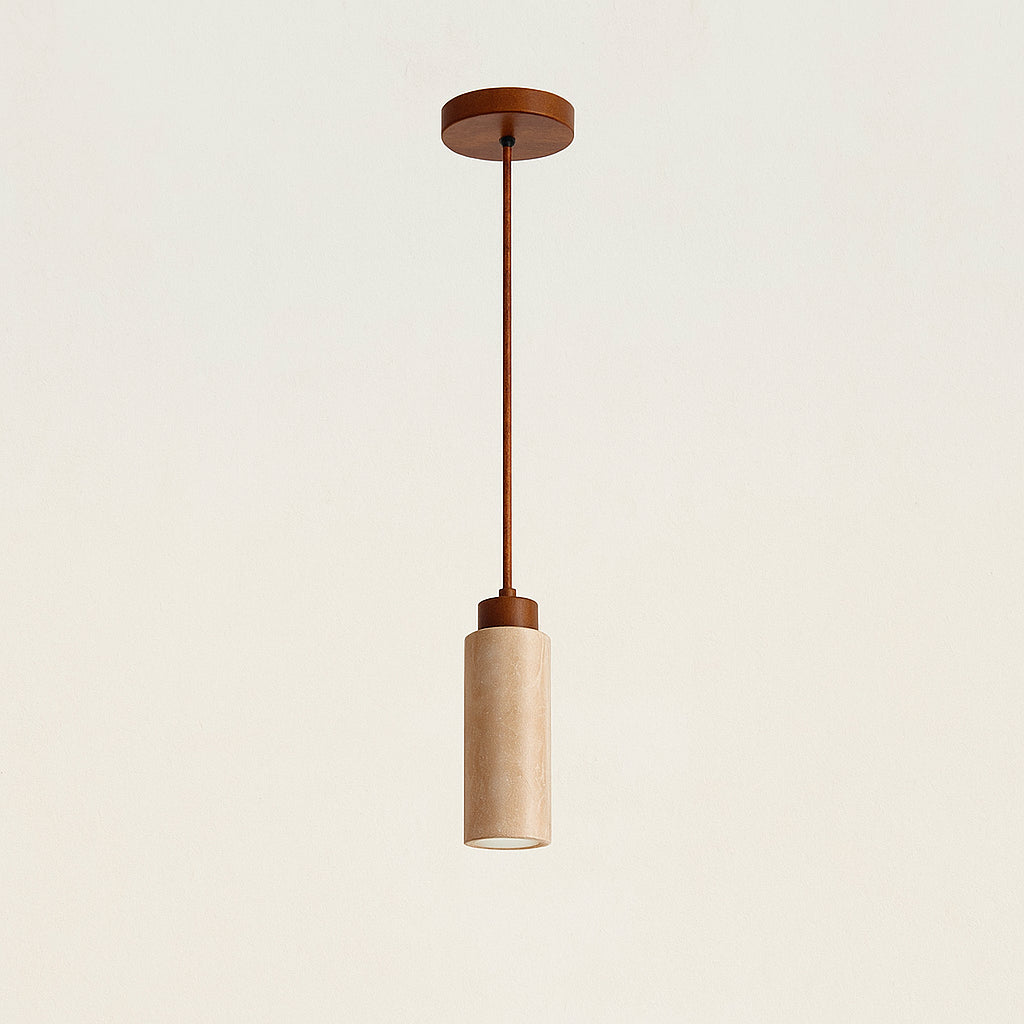 Suspension "Ishi Kō" – Lampe Pendante en Pierre Travertin Style Japonais Wabi-Sabi