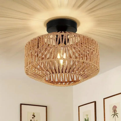 Plafonnier LED "Take Kasa" – Luminaire Tressé Style Japonais Naturel