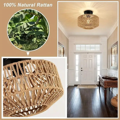Plafonnier LED "Take Kasa" – Luminaire Tressé Style Japonais Naturel