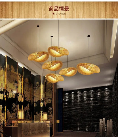 Suspension "Take Hikari" – Lampe Suspendue en Bambou Tressé Style Japonais Naturel