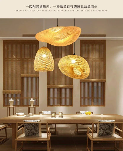 Suspension "Take Hikari" – Lampe Suspendue en Bambou Tressé Style Japonais Naturel