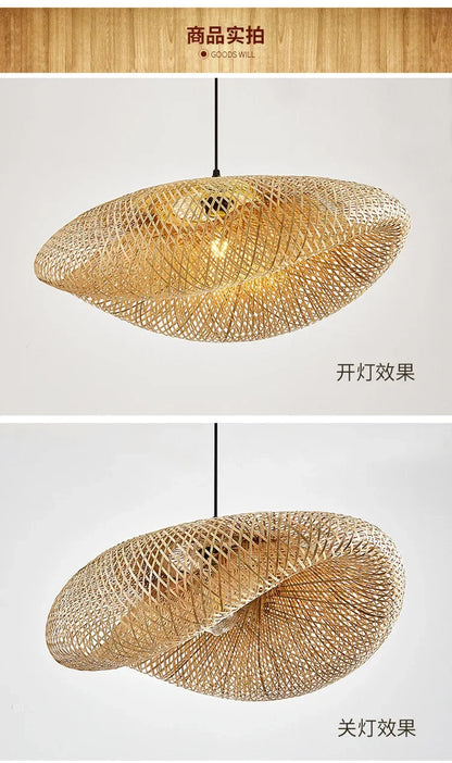 Suspension "Take Hikari" – Lampe Suspendue en Bambou Tressé Style Japonais Naturel