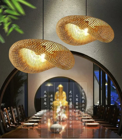 Suspension "Take Hikari" – Lampe Suspendue en Bambou Tressé Style Japonais Naturel