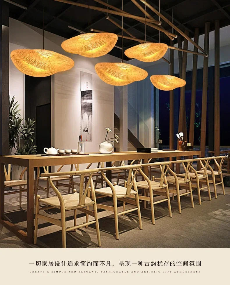 Suspension "Take Hikari" – Lampe Suspendue en Bambou Tressé Style Japonais Naturel