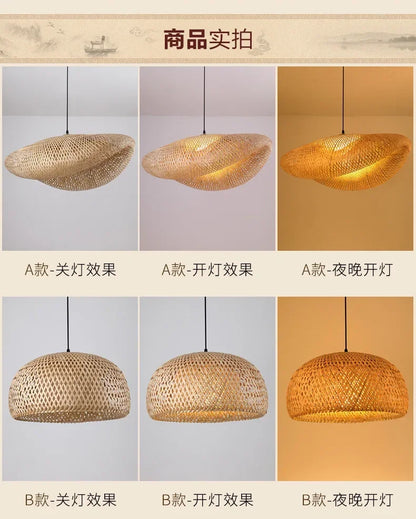 Suspension "Take Hikari" – Lampe Suspendue en Bambou Tressé Style Japonais Naturel