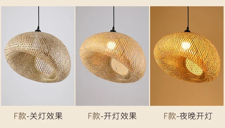 Suspension "Take Hikari" – Lampe Suspendue en Bambou Tressé Style Japonais Naturel
