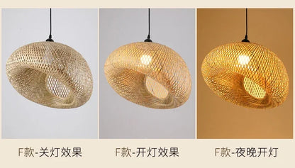 Suspension "Take Hikari" – Lampe Suspendue en Bambou Tressé Style Japonais Naturel