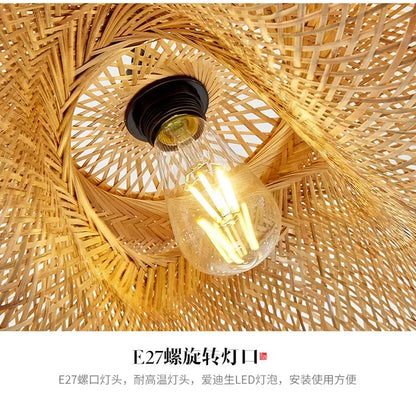 Suspension "Take Hikari" – Lampe Suspendue en Bambou Tressé Style Japonais Naturel