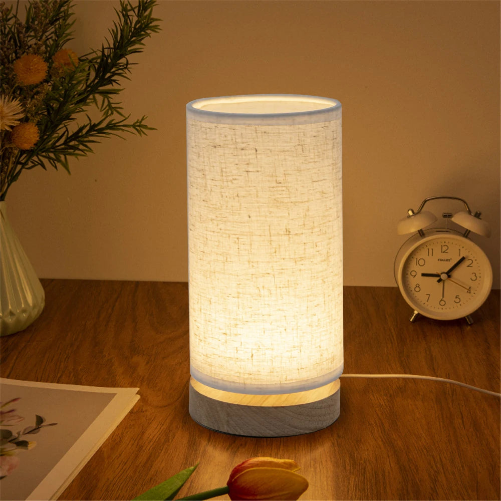Lampe de Table "Shinrin Kō" – Lampe de Chevet LED Bois et Lin Style Japonais Minimaliste