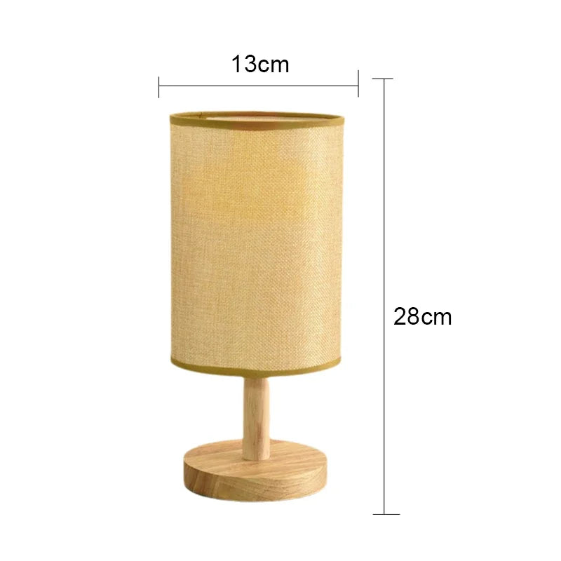 Lampe de chevet "Yoru" – Éclairage LED USB en Lin et Bois, Style Japonais Minimaliste