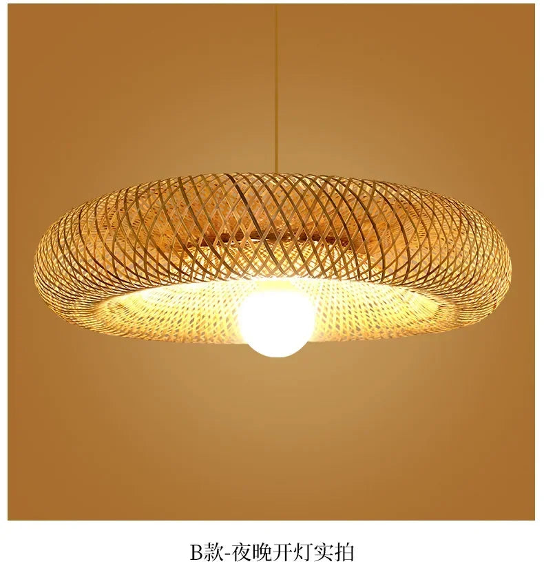 Suspension "Take Hikari" – Lampe Suspendue en Bambou Tressé Style Japonais Naturel