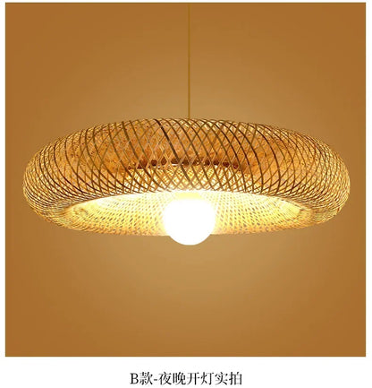 Suspension "Take Hikari" – Lampe Suspendue en Bambou Tressé Style Japonais Naturel