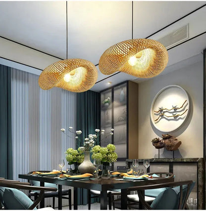 Suspension "Take Hikari" – Lampe Suspendue en Bambou Tressé Style Japonais Naturel