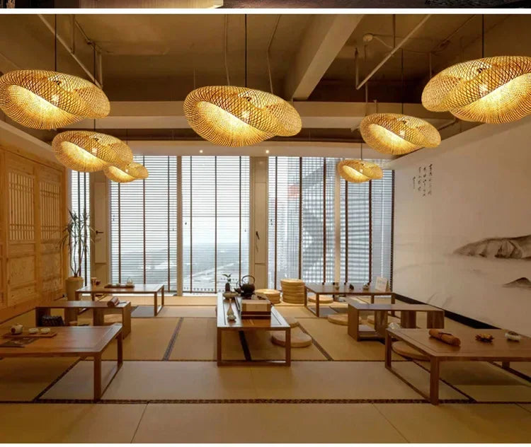 Suspension "Take Hikari" – Lampe Suspendue en Bambou Tressé Style Japonais Naturel