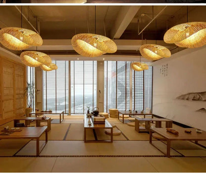 Suspension "Take Hikari" – Lampe Suspendue en Bambou Tressé Style Japonais Naturel