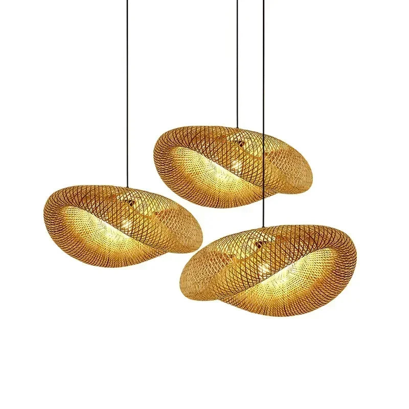 Suspension "Take Hikari" – Lampe Suspendue en Bambou Tressé Style Japonais Naturel