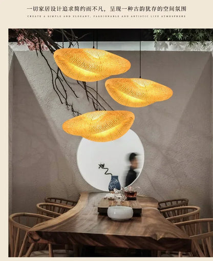 Suspension "Take Hikari" – Lampe Suspendue en Bambou Tressé Style Japonais Naturel