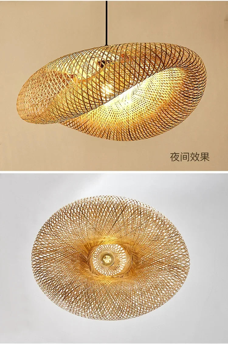 Suspension "Take Hikari" – Lampe Suspendue en Bambou Tressé Style Japonais Naturel