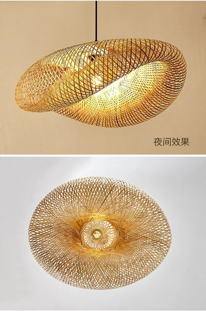 Suspension "Take Hikari" – Lampe Suspendue en Bambou Tressé Style Japonais Naturel