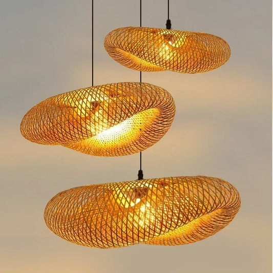 Suspension "Take Hikari" – Lampe Suspendue en Bambou Tressé Style Japonais Naturel