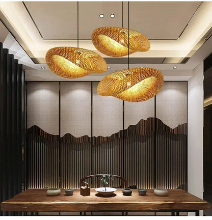 Suspension "Take Hikari" – Lampe Suspendue en Bambou Tressé Style Japonais Naturel