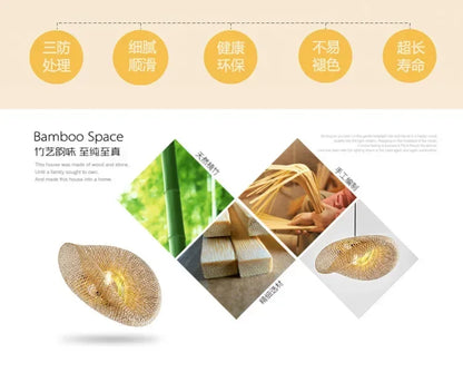 Suspension "Take Hikari" – Lampe Suspendue en Bambou Tressé Style Japonais Naturel