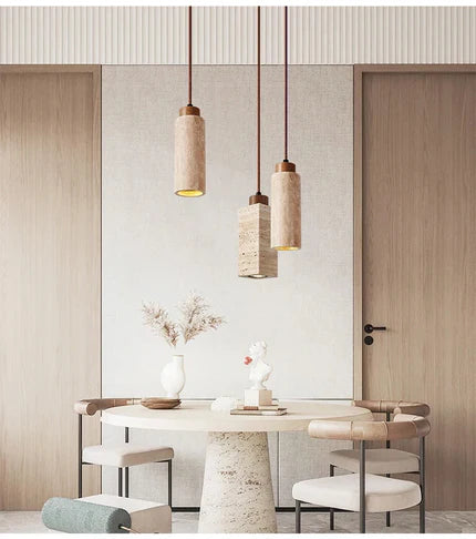 Suspension "Ishi Kō" – Lampe Pendante en Pierre Travertin Style Japonais Wabi-Sabi