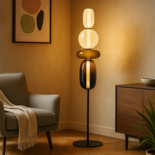 Lampe de sol "Kazahana" – Luminaire Design LED Verre Coloré Style Japonais Moderne