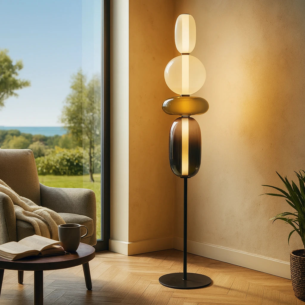 Lampe de sol "Kazahana" – Luminaire Design LED Verre Coloré Style Japonais Moderne