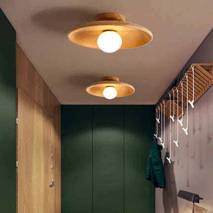 Plafonnier "Ki Maru" – Lampe LED Ronde en Bois Naturel Style Japonais Minimaliste
