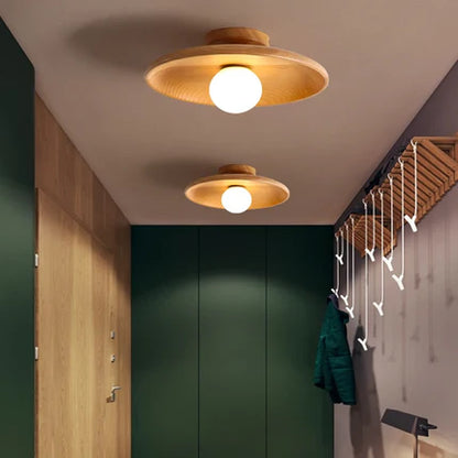 Plafonnier "Ki Maru" – Lampe LED Ronde en Bois Naturel Style Japonais Minimaliste