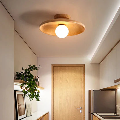 Plafonnier "Ki Maru" – Lampe LED Ronde en Bois Naturel Style Japonais Minimaliste