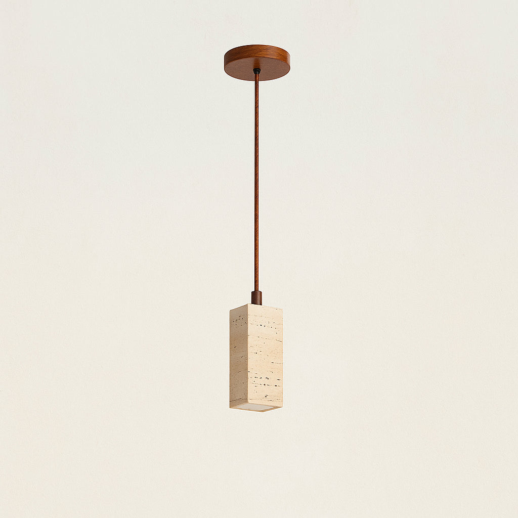 Suspension "Ishi Kō" – Lampe Pendante en Pierre Travertin Style Japonais Wabi-Sabi