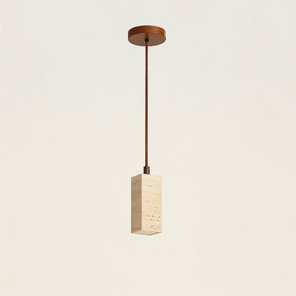 Suspension "Ishi Kō" – Lampe Pendante en Pierre Travertin Style Japonais Wabi-Sabi